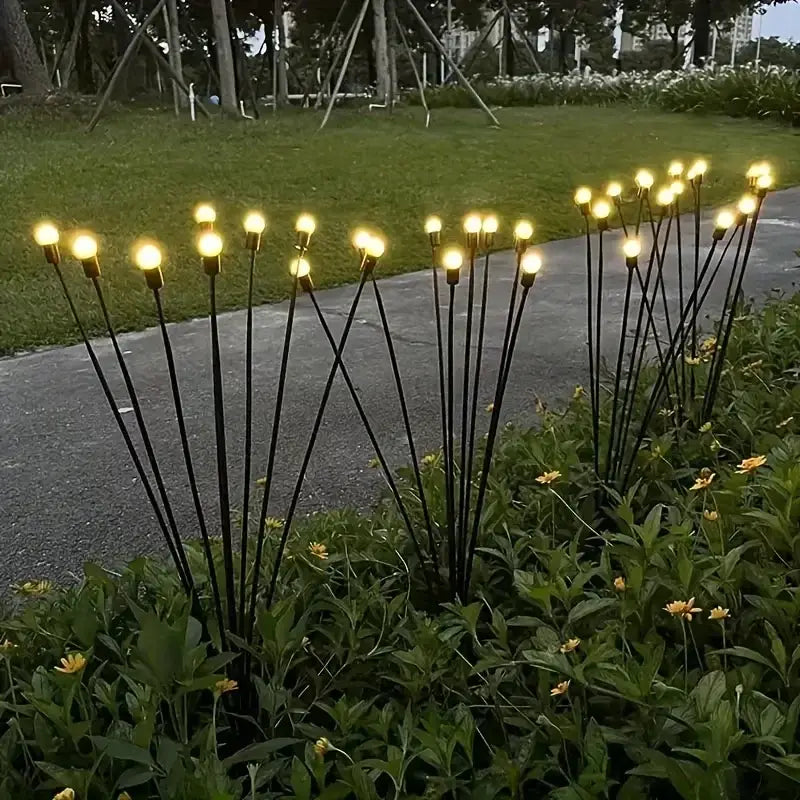 Decorbites™ black metal garden stakes with warm yellow solar led firework lights for outdoor decoration