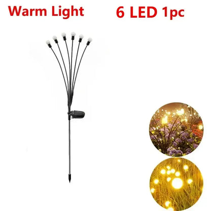 Decorbites™ warm white solar led firework lights black garden stake with six warm white led firework lights fan pattern