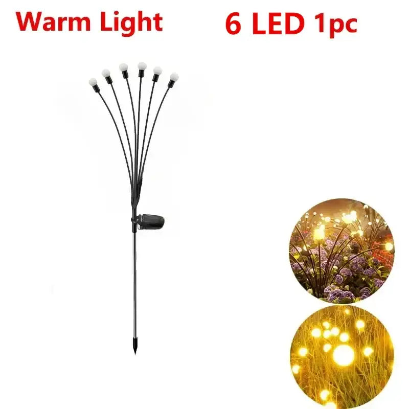 Decorbites™ warm white solar led firework lights black garden stake with six warm white led firework lights fan pattern