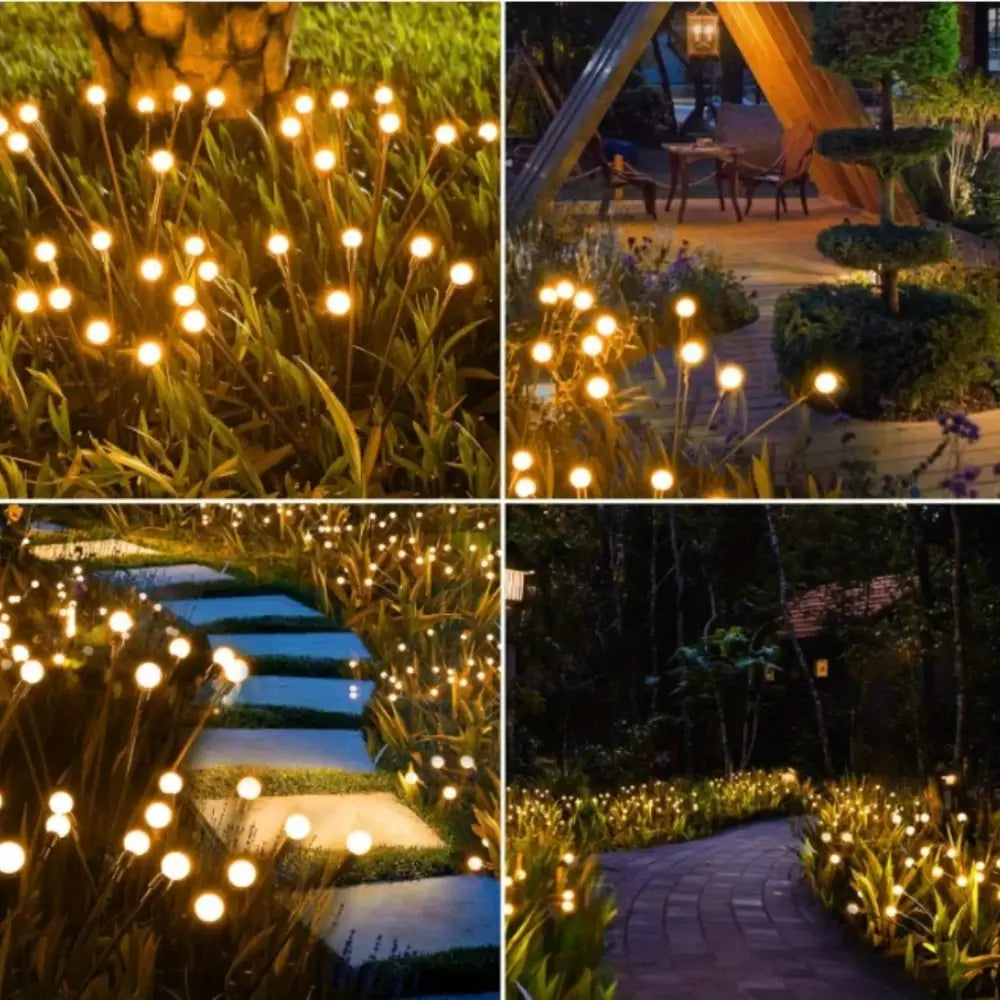Decorbites™ warm white solar led firework lights glowing like golden flowers for outdoor garden decoration