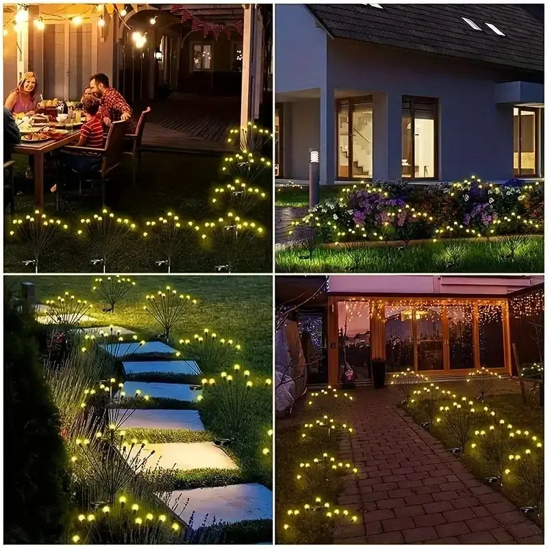DecorBites™ warm white solar led firework lights in flower design planted to illuminate pathways and gardens
