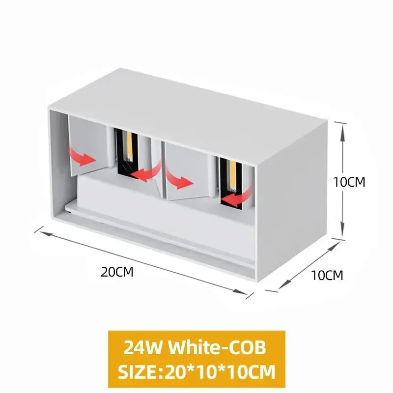 Decorbites™ white aluminum led wall light with three cob bulbs 24w 20x10x10 cm for indoor and outdoor use