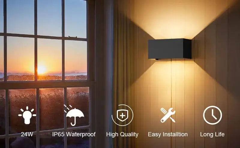 Black rectangular aluminum led wall light fixture wall-mounted for outdoor and indoor use by DecorBites