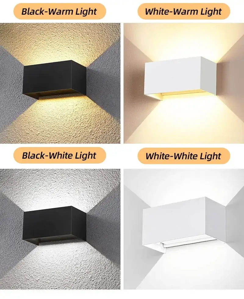 Decorbites™ modern rectangular aluminum led wall light in black or white with warm or cool light for indoor and outdoor use
