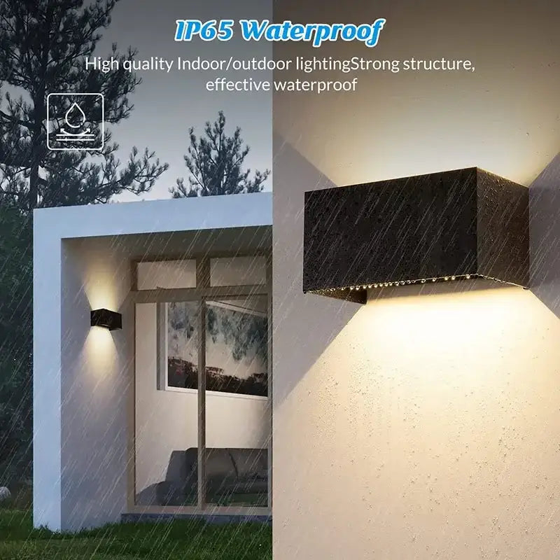 Black rectangular aluminum led wall light with integrated led strip for indoor and outdoor use by DecorBites