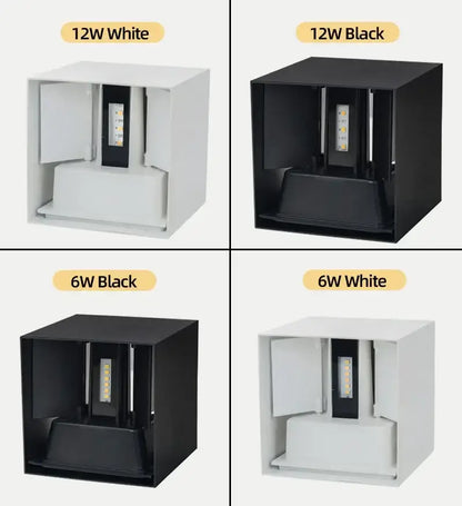 Modern decorbites™ aluminum led wall light with square recessed design in white and black for indoor and outdoor use