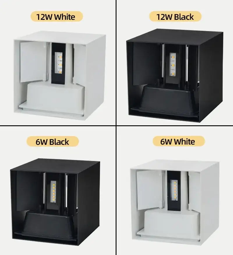 Modern decorbites™ aluminum led wall light with square recessed design in white and black for indoor and outdoor use