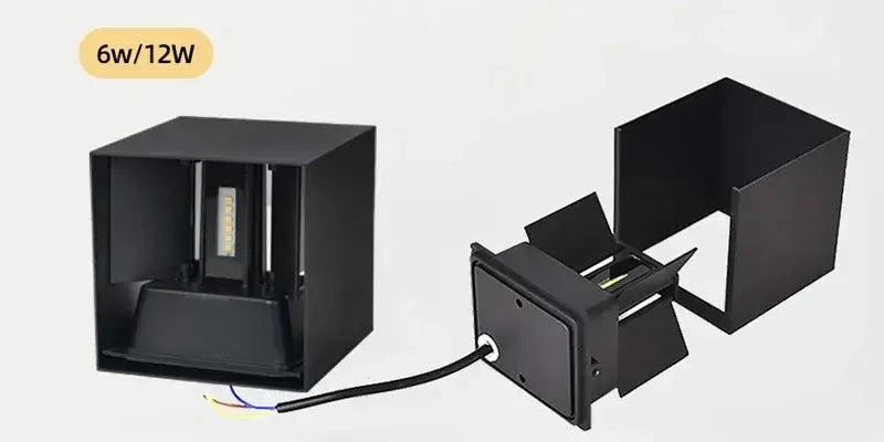Black aluminum led wall light by decorbites with sleek modern design and 6w 12w power options for indoor outdoor use