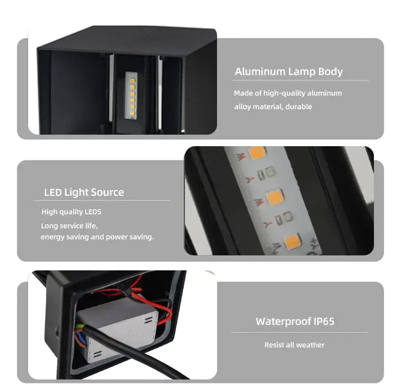 Black rectangular aluminum led wall light with led lighting for outdoor and indoor use by DecorBites