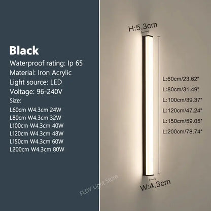 Decorbites™ waterproof led outdoor wall light black iron and acrylic long strip led sconce in various lengths