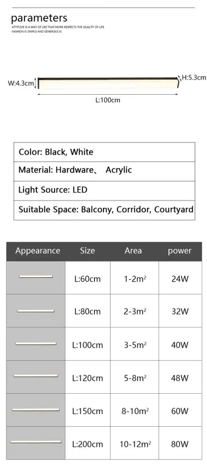 Black led long strip wall light made of hardware and acrylic for waterproof led outdoor use by DecorBites™