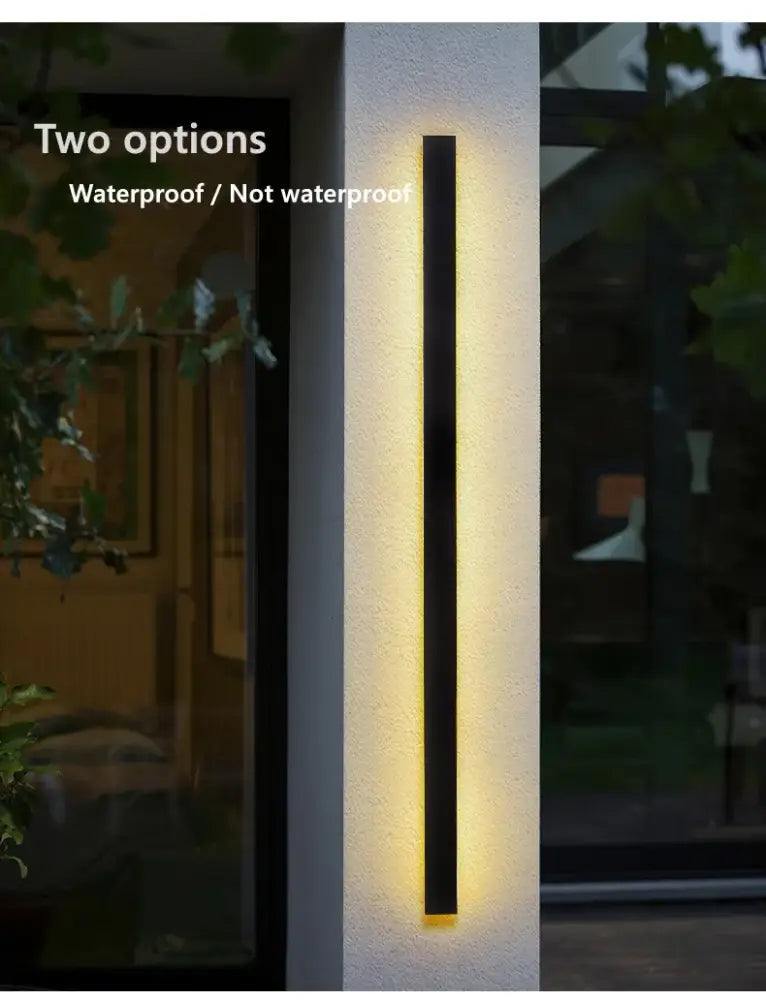 Modern black rectangular DecorBites waterproof led outdoor wall light with warm yellow led long wall illumination