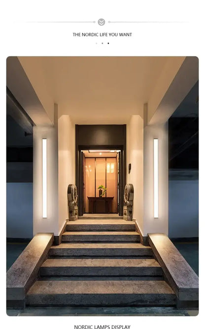 DecorBites™ waterproof led outdoor wall light with modern minimalist long strip led and warm white illumination
