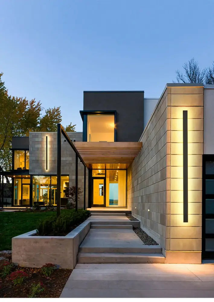 Modern minimalist house featuring decorbites™ waterproof led outdoor wall light with sleek vertical illumination