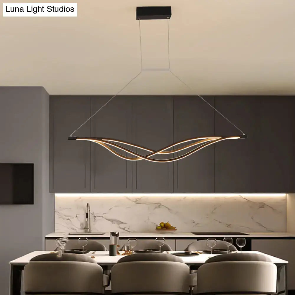DecorBites™ wave shaped metal island light fixture in black and gold with sleek LED chandelier design for dining room