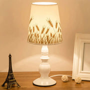 DecorBites white ceramic table lamp with classic patterned fabric bucket shade and baluster base for head table lighting