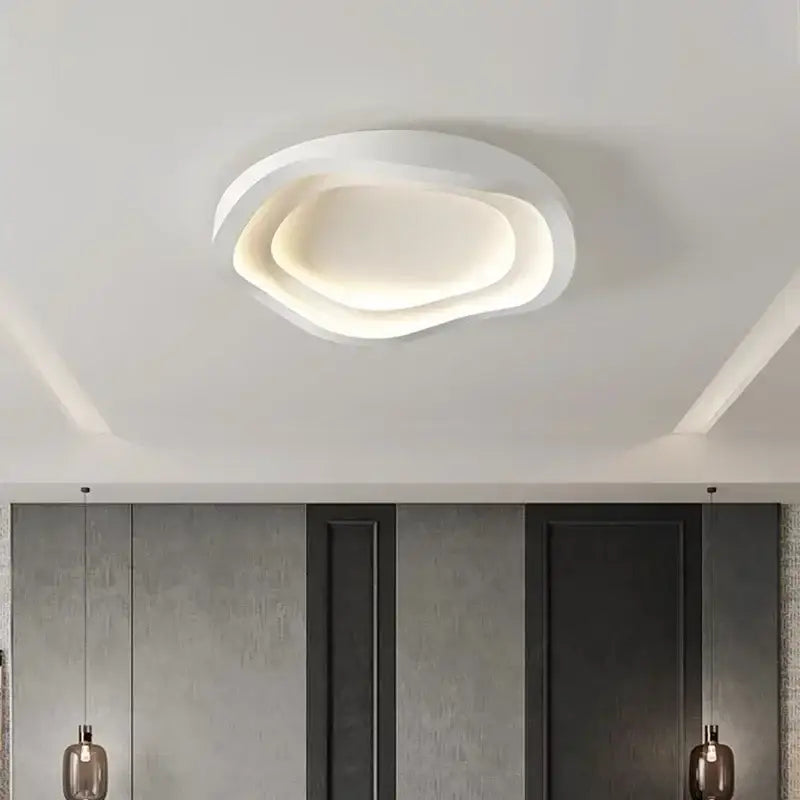 DecorBites™ white led ceiling lamp with modern layered organic curves and soft glowing center for minimalist decor