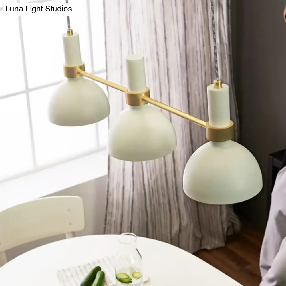 Decorbites white metal island pendant light with modern white matte finish and gold-toned accents for kitchen island