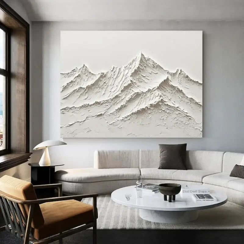 Decorbites™ white mountain 3d canvas wall art features a minimalist hand painted white mountain textured design