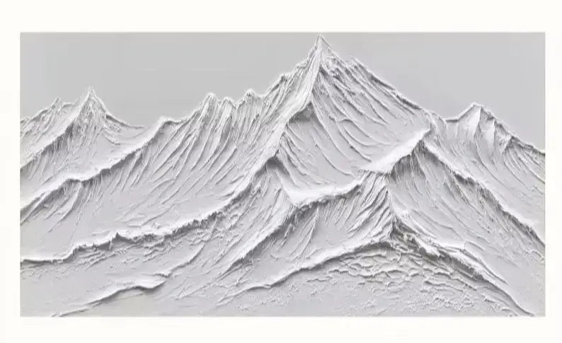 DecorBites™ white mountain 3D canvas wall art features hand painted textured peaks inspired by oil paintings