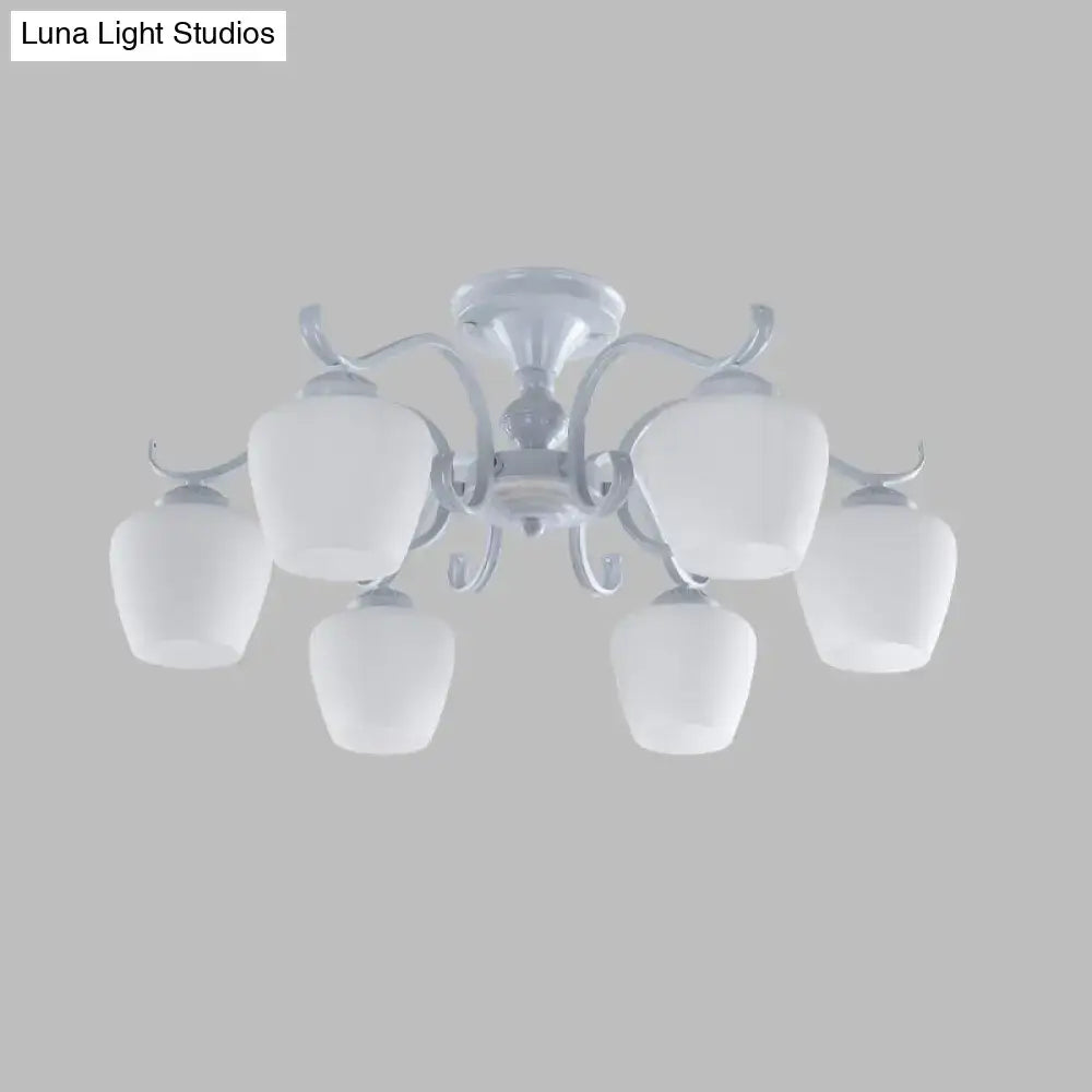 Decorbites™ white opaline glass cone chandelier with six frosted shades and ornate metal arms in countryside style