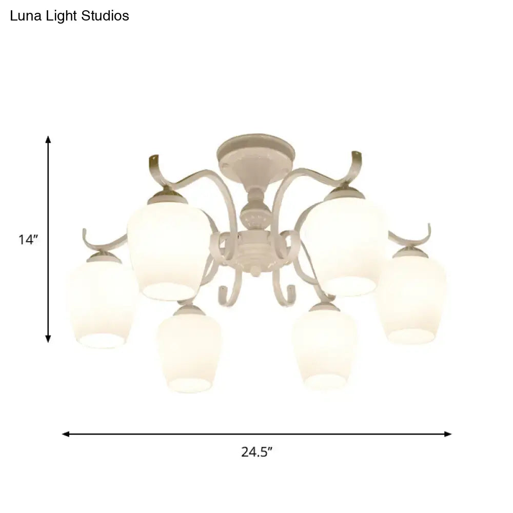 DecorBites white opaline glass cone chandelier with six frosted shades and ornate metal arms for ceiling lighting