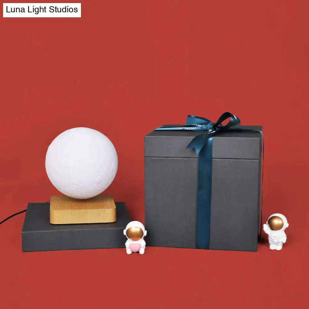 DecorBites white plastic moon LED nightstand lamp with matte finish on wooden base 110v-120v 220v-240v table light