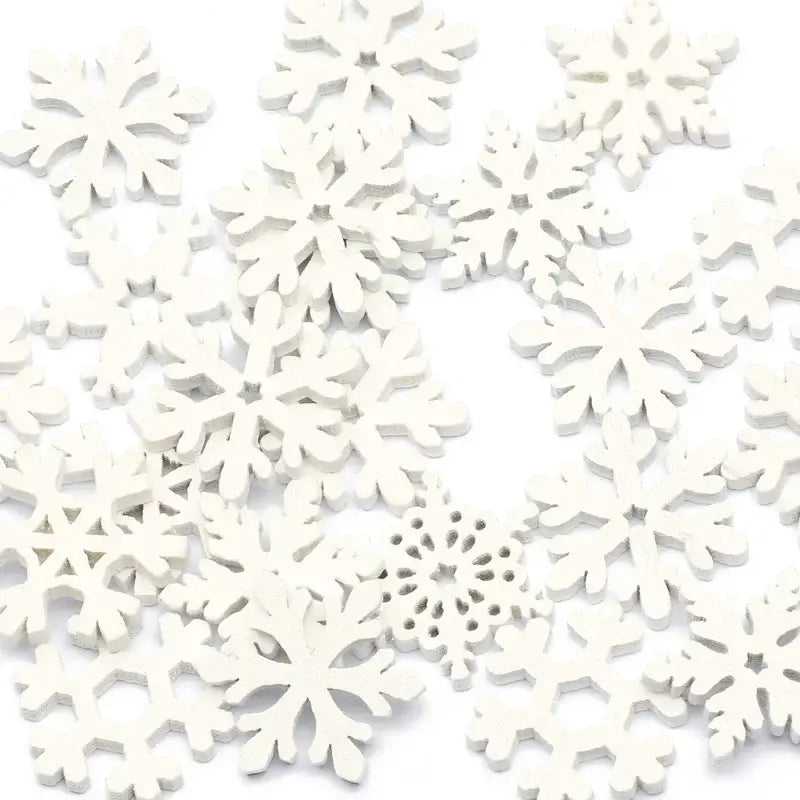 Decorbites™ white wooden snowflake slices feature intricate symmetrical designs for christmas crafts and decoration