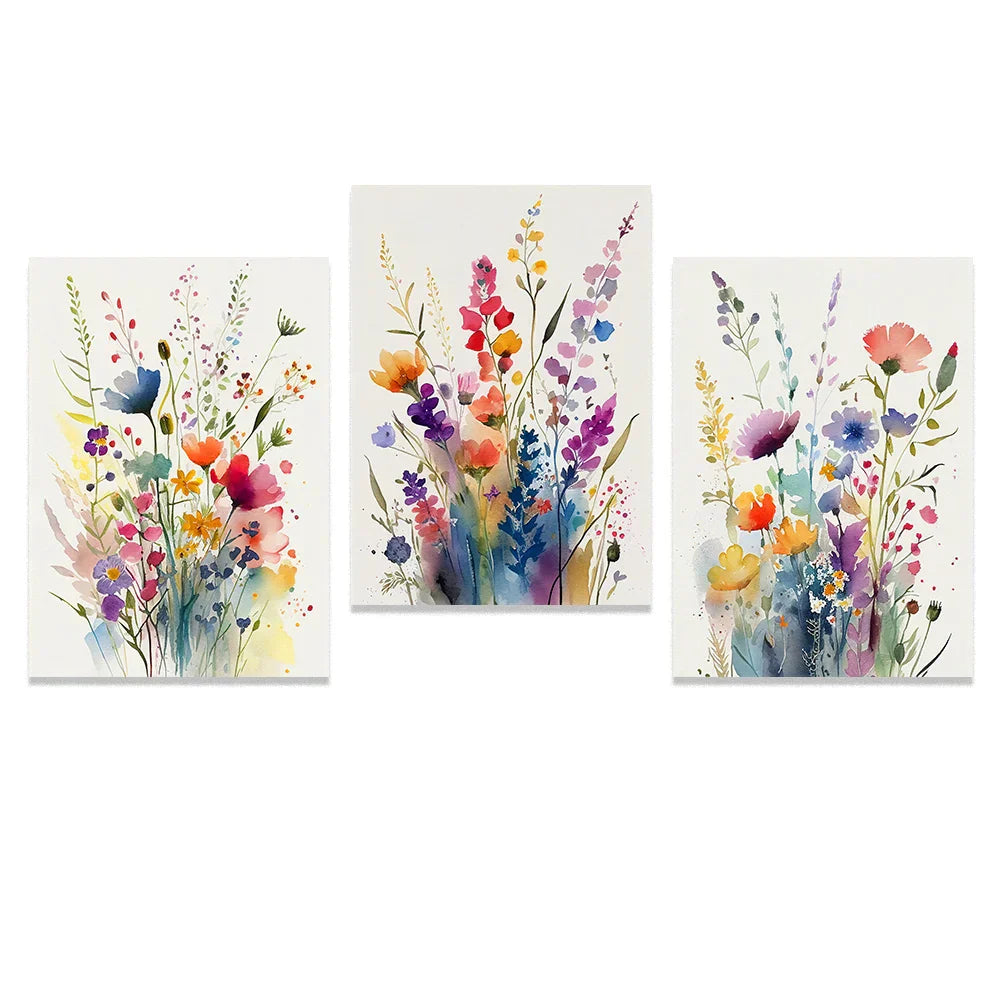 Wildflowers Watercolour Poster Set - Canvas Wall Art - 01 / 50x70cm-3pcs - Posters