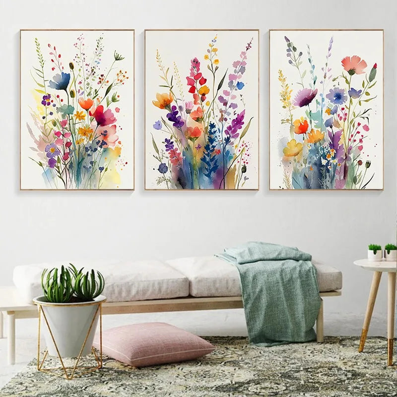 Wildflowers Watercolour Poster Set - Canvas Wall Art - Posters