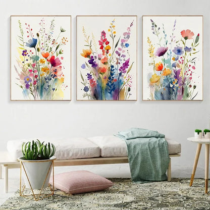 Wildflowers Watercolour Poster Set - Canvas Wall Art - Posters