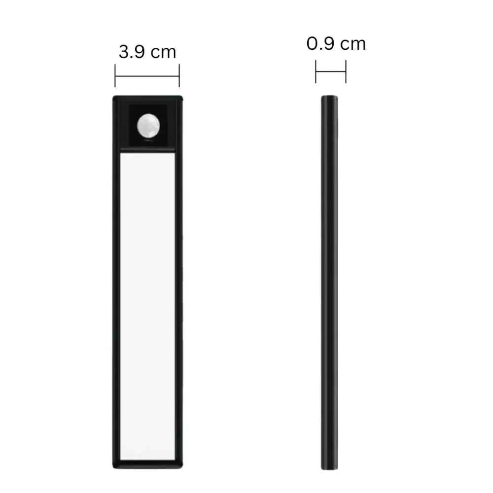 Black rectangular motion-sensor led light with slim profile and rounded edge by DecorBites™ for cabinet lighting solution