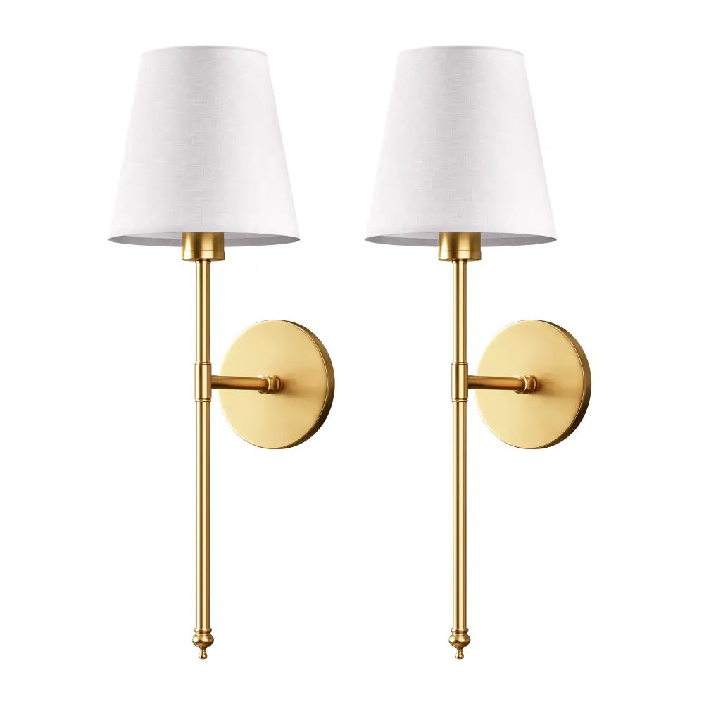Two brass wireless wall sconces with white shades from decorbites wireless wall sconce set of 2