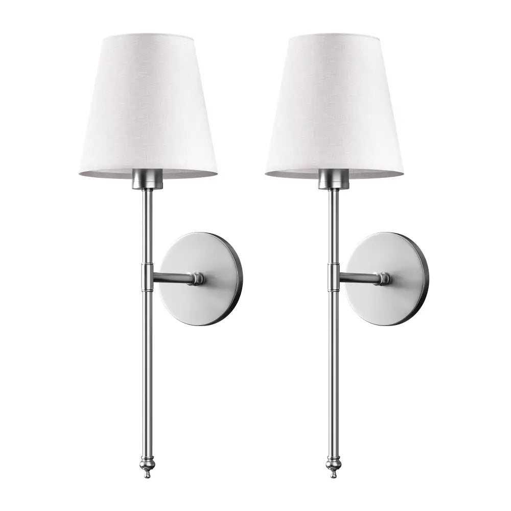 Two silver wireless wall sconces with white shades from decorbites wireless wall sconces set of 2