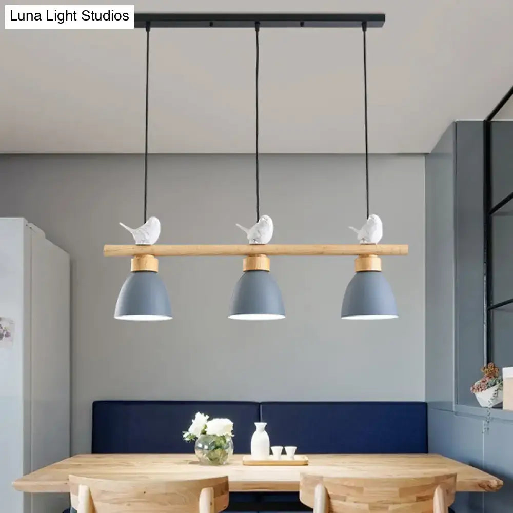 Modern decorbites macaron bowl pendant light with three matte dark blue-gray shades and ceramic birds for e26 e27 sockets