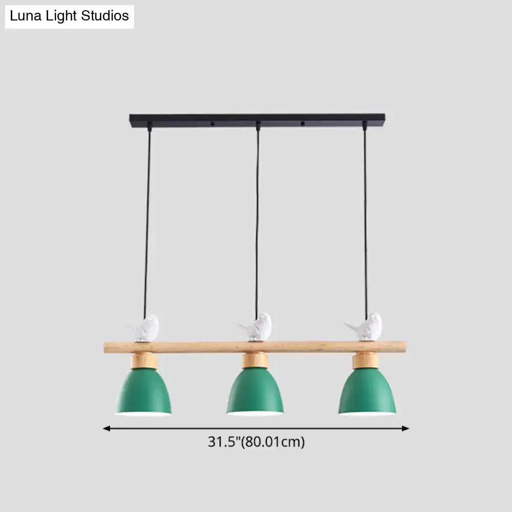 Decorbites wood and metal macaron bowl pendant light in dark blue-gray with green ceramic shades and e26 e27 sockets