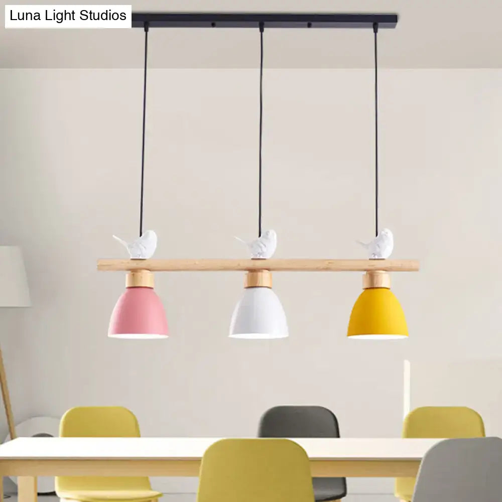 Decorbites wood and metal macaron bowl pendant light with three pastel lights wooden accents and e26 e27 sockets
