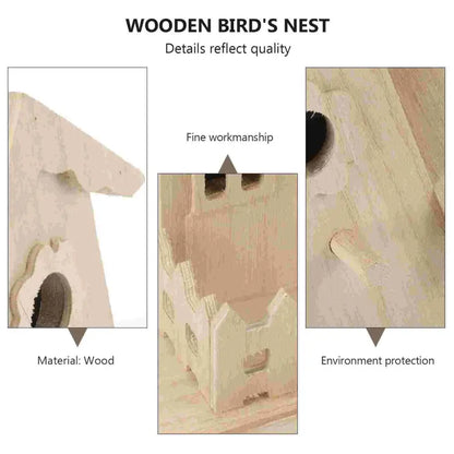 Decorbites wooden bird nest box garden decor featuring a light-colored wooden bird nest with natural wood finish