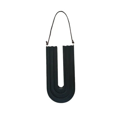 Black u-shaped wooden flower vase wall mount holder with textured layered design and thin rope loop by DecorBites™