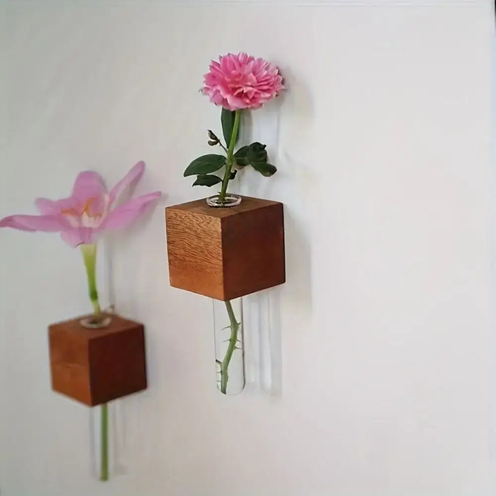 Decorbites wooden magnetic test tube vase with clear glass tube and pink carnation for diy flower arrangement
