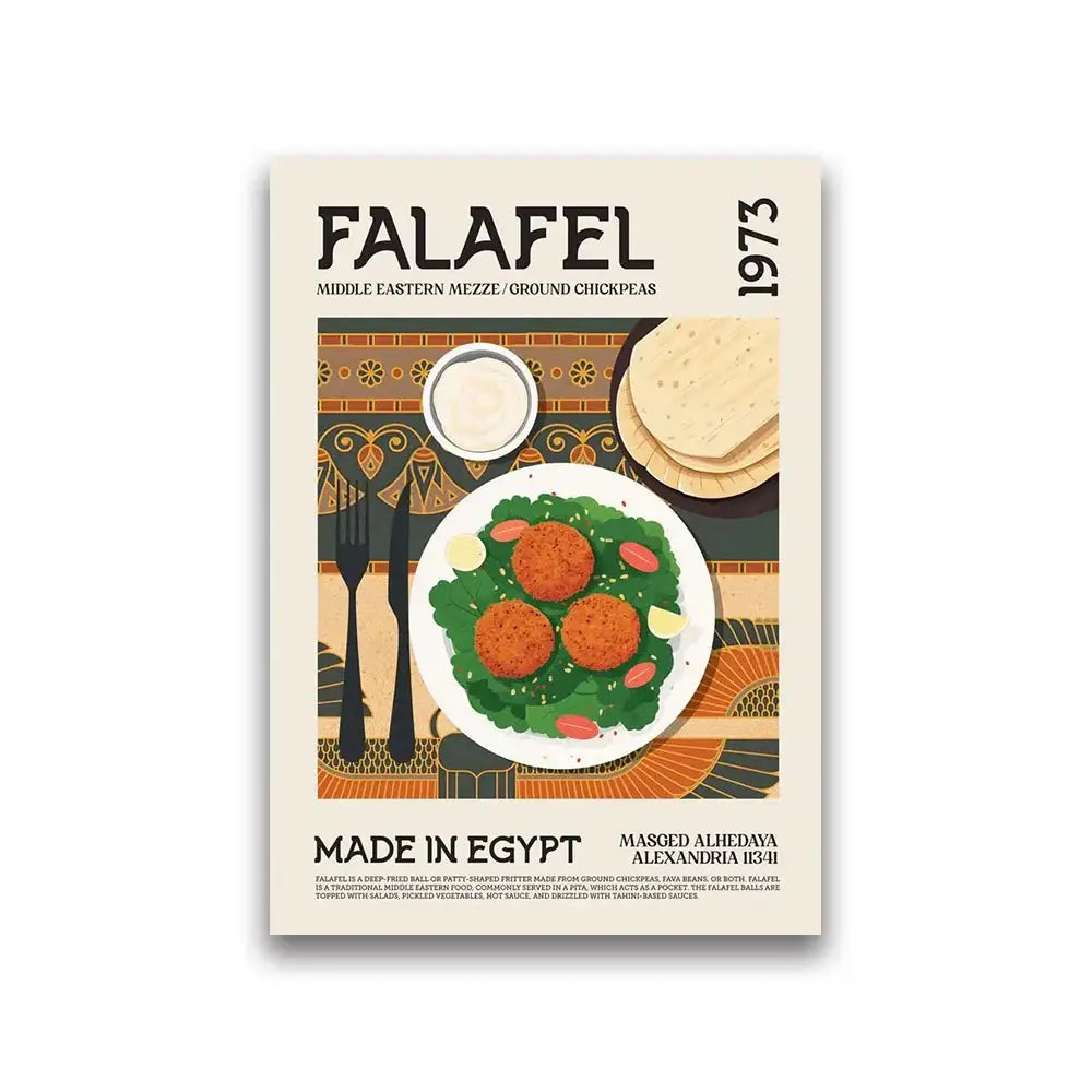 DecorBites™ world cuisine canvas painting featuring vintage falafel balls on lettuce for home wall decor