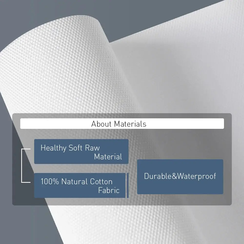 A roll of white textured 100% natural cotton fabric with waterproof finish for decorbites world cuisine food canvas