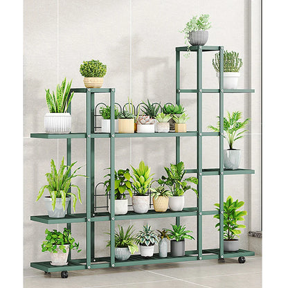 Decorbites™ green wrought iron plant stand with multiple shelves and wheels for easy mobility