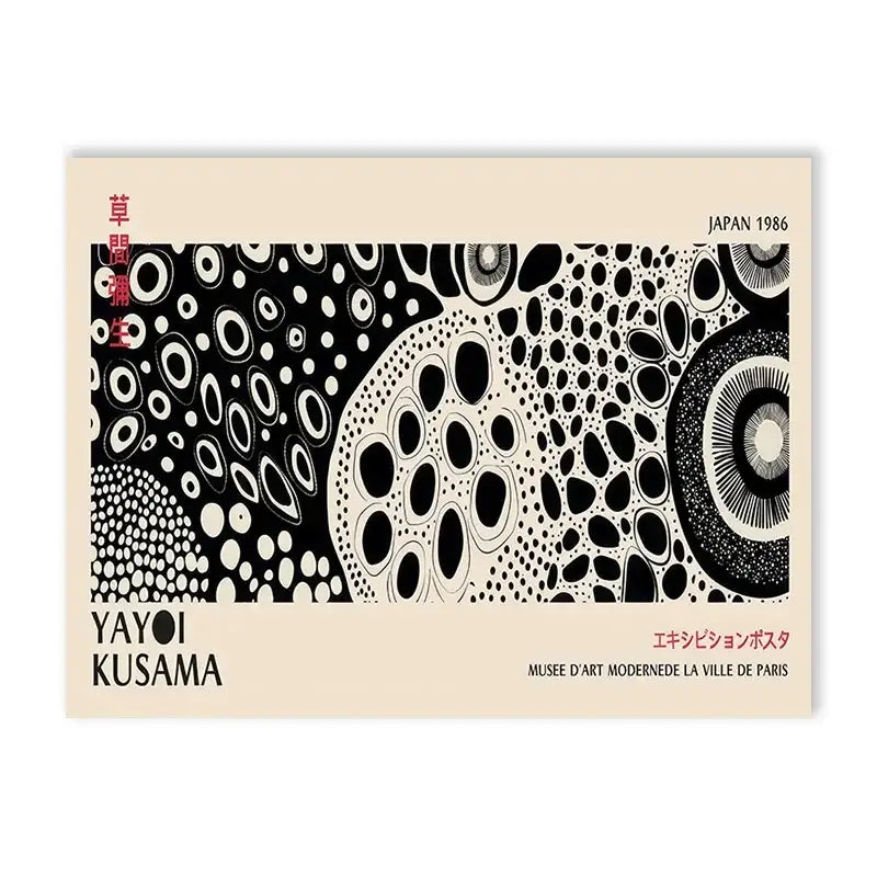 Decorbites™ yayoi kusama flower art poster large canvas print featuring black and white kusama flower patterns