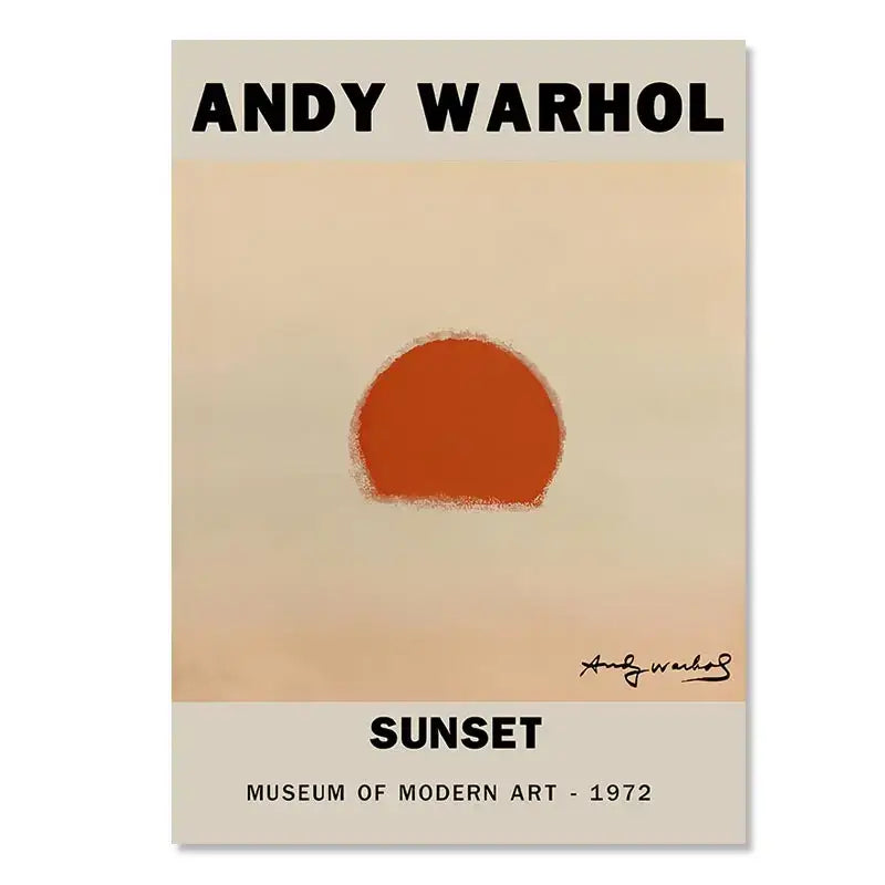 Decorbites yayoi kusama inspired floral canvas art featuring bold orange sun and minimalist black text wall art