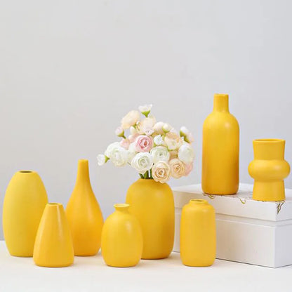 Yellow Porcelain Flower Vase for Home Decor - Vase