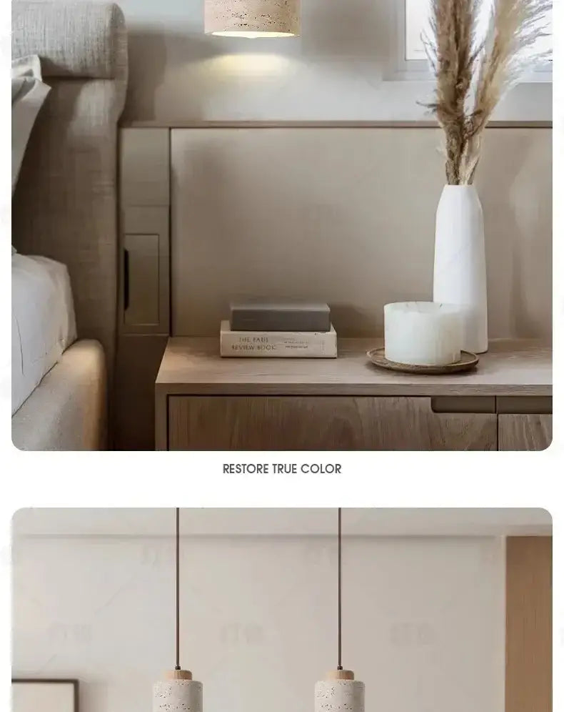 White ceramic vase holding dried pampas grass beside decorbites™ yellow stone led pendant chandelier retro nordic style