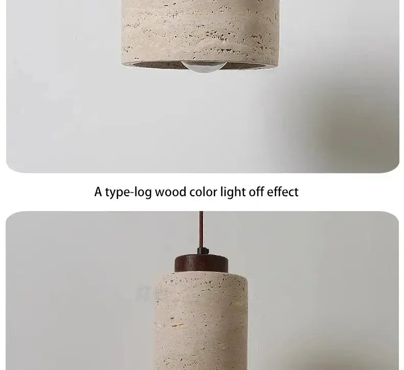 Decorbites yellow stone led pendant chandelier with concrete beige stone led pendant and dark wood top cap
