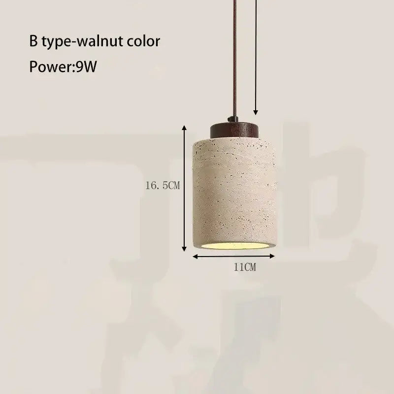 DecorBites™ yellow stone led pendant chandelier with beige textured concrete and dark walnut metal top retro nordic style stone chandelier