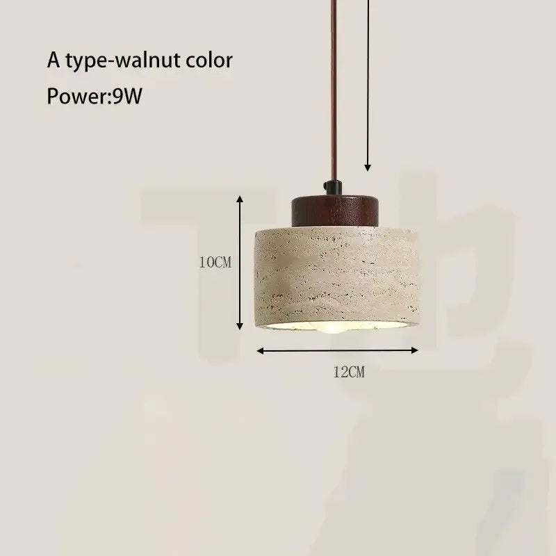 Decorbites yellow stone led pendant chandelier with rustic concrete shade and walnut metal top in retro nordic style